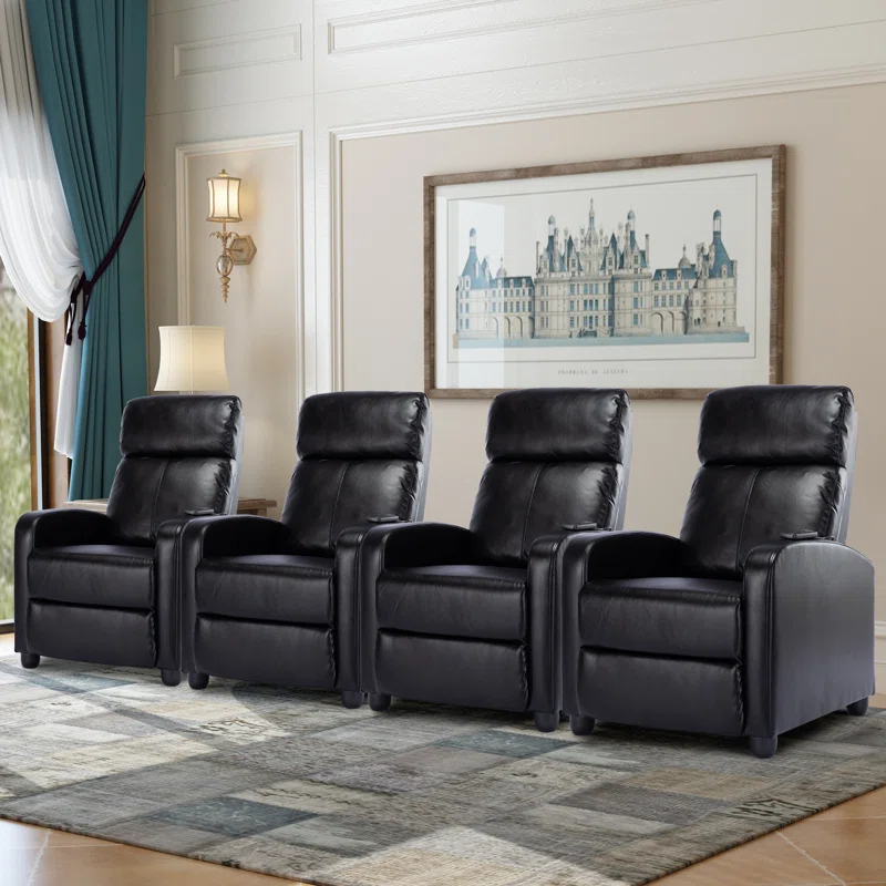 25.6" Wide Modern Soft Breathable Faux Leather Massage Home Theater Individual Seat with Remote Control (Set of 4)