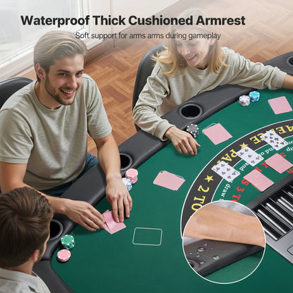 Foldable Poker Table, 7 Player 72 in Folding Casino Leisure Table with Padded Rails & Cup Holders, Semi-Oval Portable Game Tables with Felt & Metal Legs, for Texas Holdeem Game and Blackjack