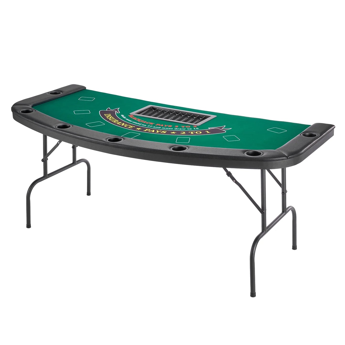Foldable Poker Table, 7 Player 72 in Folding Casino Leisure Table with Padded Rails & Cup Holders, Semi-Oval Portable Game Tables with Felt & Metal Legs, for Texas Holdeem Game and Blackjack