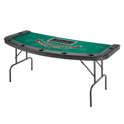 Foldable Poker Table, 7 Player 72 in Folding Casino Leisure Table with Padded Rails & Cup Holders, Semi-Oval Portable Game Tables with Felt & Metal Legs, for Texas Holdeem Game and Blackjack